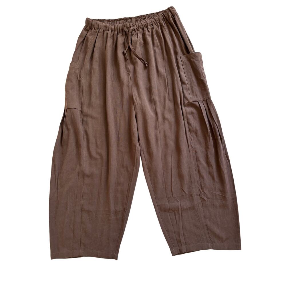 Tarse Linen brown comfort pocket breathable pants women size L